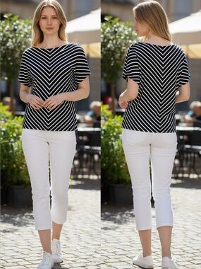 Source Unknown Navy and White Chevron Top